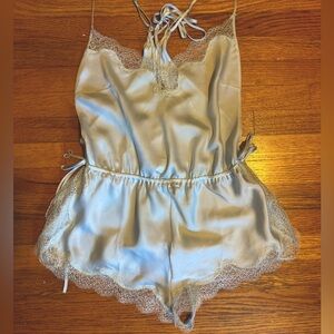 Gorgeous bridal blue satin negligee romper! Like new!